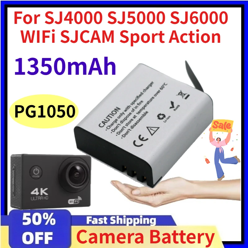 Good Quality 1350mAh PG1050 New Li-ion Battery for SJ4000 SJ5000 SJ6000 WIFi SJCAM Sport Action Camera DV SJ Dedicated Battery