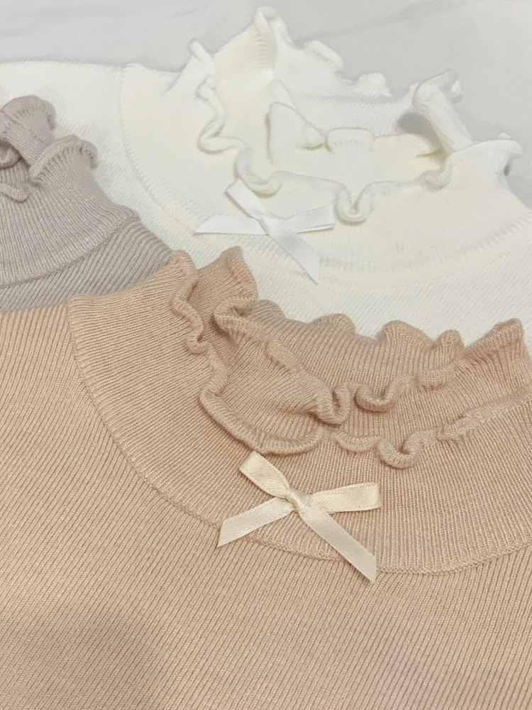 Harajuku اليابانية أنيقة ضئيلة أعلى المرأة القوس نصف الرقبة العالية قاعدة قميص الخريف الشتاء لوليتا الطبقة الداخلية الحلو الزي الموضة #3