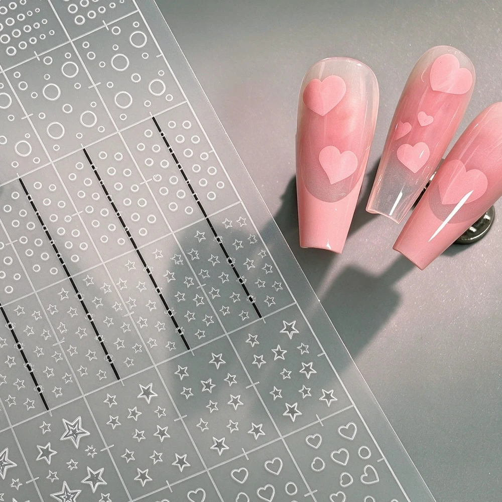 Y2K Multi‑Pattern Clear Hollow Nail Art Stencils Sticker 3D Heart Polka Dot Star Design Nail Decal DIY Manicure Aid Guide Tools