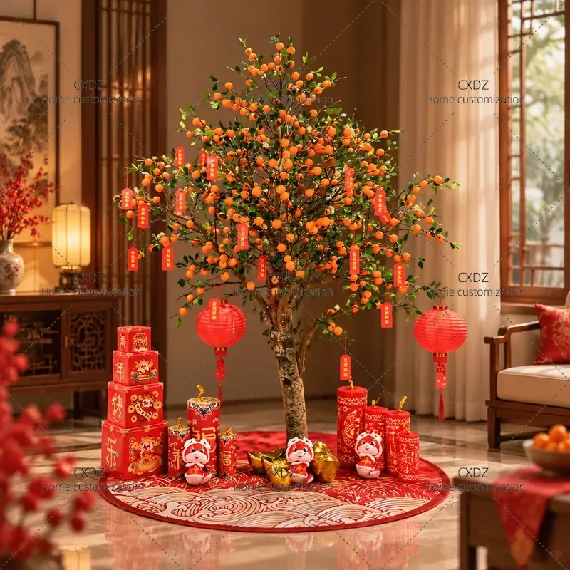 Simulation Orange Tree Artificial Fruit Tree Large Indoor Outdoor Decorative Plant for Window Porch Landscaping Home Garden