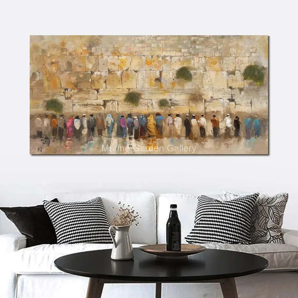 

Large Jerusalem Canvas Art Jewish Painting Handmade Abstract Kotel Judaic Artwork Modern Living Room Restaurant Decor Textured