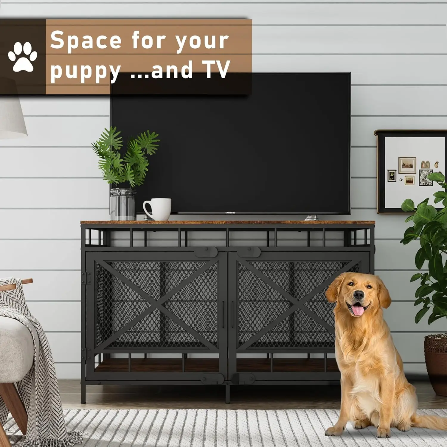 أثاث صندوق الكلاب، بيت الكلب لسلالة صغيرة ومتوسطة وكبيرة، صندوق كلب زاوية كبير عالي التحمل مقاس 43 بوصة، قفص الحيوانات الأليفة الداخلي