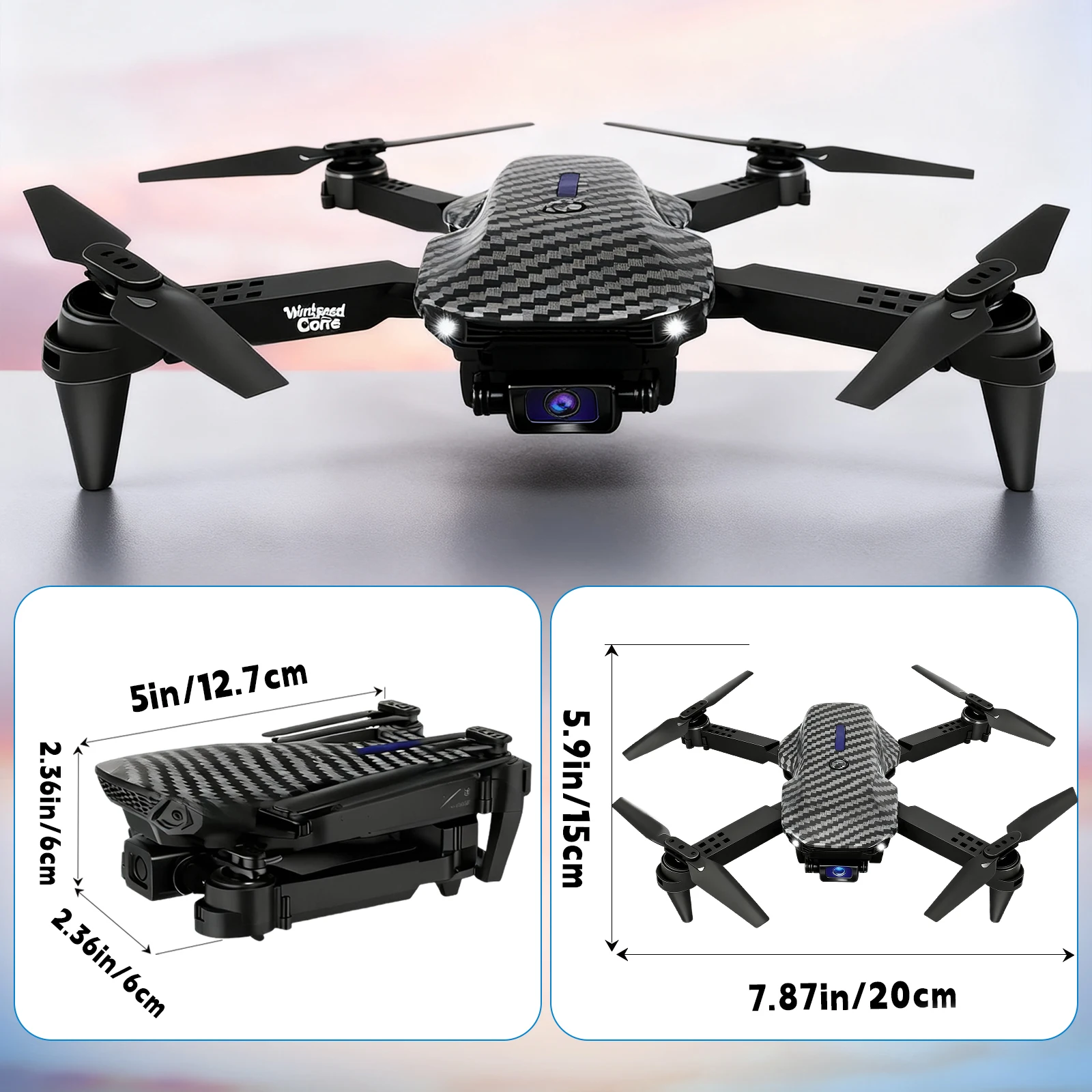 E88 Carbon Fiber Foldable Drone, Equipped with Dual High-Definition Cameras, 360° Roll, One Click Takeoff/Landing, WiFi Connection to Mobile Applications, Easy to Operate, Perfect Gift for Adults and Beginners, Remote Control Toy for Beginners