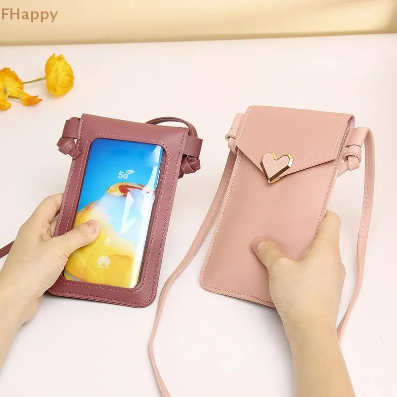 レディースタッチスクリーン携帯電話財布スマートフォン財布 Pu レザーショルダーストラップハンドバッグ女性バッグ携帯財布メッセンジャーバッグ