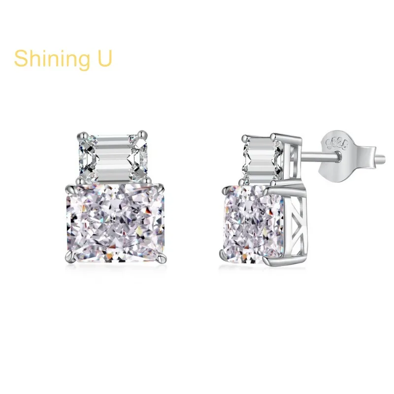 

Shining U S925 Silver 8A Crushed Ice Gems Emerald Cut Stud Earrings for Women Finejewelry Wedding