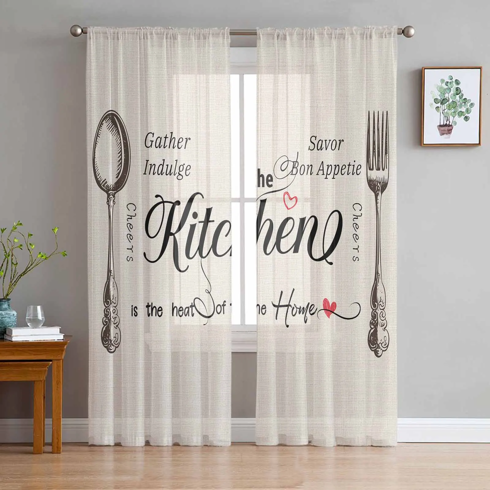 Kitchen Tool Spoon Tulle Curtains for Living Room Bedroom Modern Chiffon Sheer Voile Kitchen Window Curtain