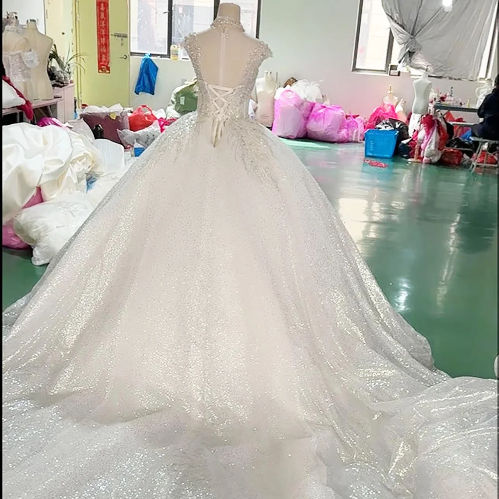 Abito da sposa Robe De Mariee Abito da ballo con maniche ad aletta Sweetheart con lacci sul retro Abito da sposa personalizzato