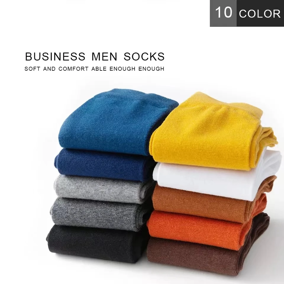 5 Pairs High Quality Spring Autumn Men\'s Cotton Socks Size38-45 Long Socks For Men Dress Socks Male Gifts Business Casual Sox