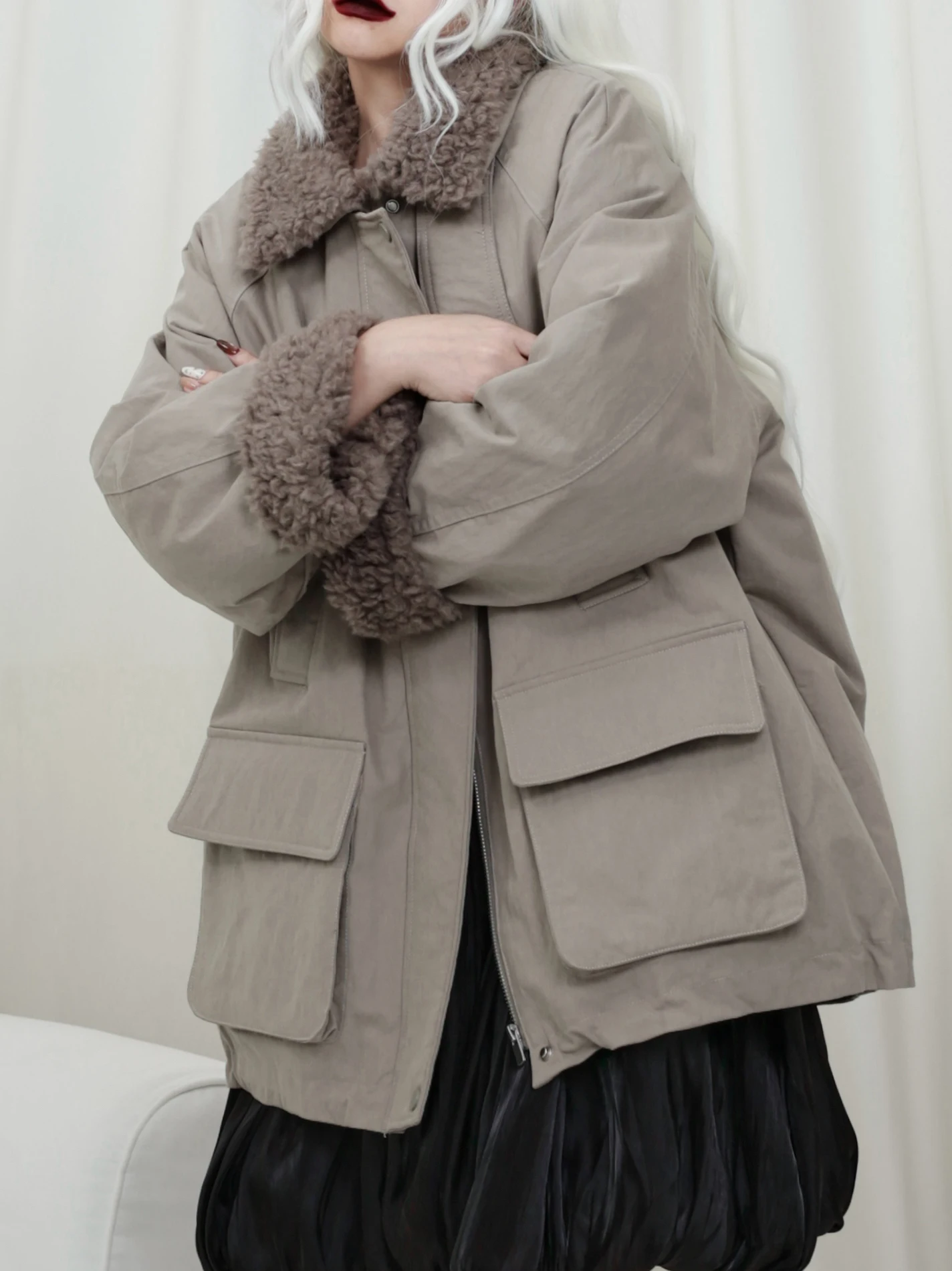 

Loose Fit Thiened 90 down Quilted Jaet with Fur Collar Retro Patchwork Durable Cotton Workwear Sle Women's Coat