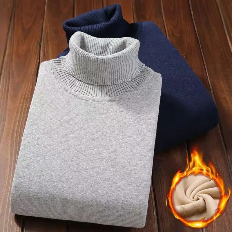 Men's Velvet Thickened Sweater Men's Winter Turtleneck Base Shirt Thick Knitted Shirt Warm Men's Inner Clothes