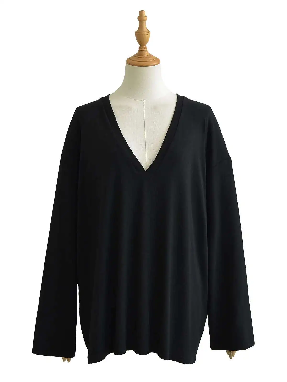 Set Kasual Longgar Baru 2024 Wanita Musim Semi/Musim Gugur Atasan Warna Polos Lengan Panjang Leher-v + Rok Panjang Pinggang Tinggi Set Dua Potong 21M2