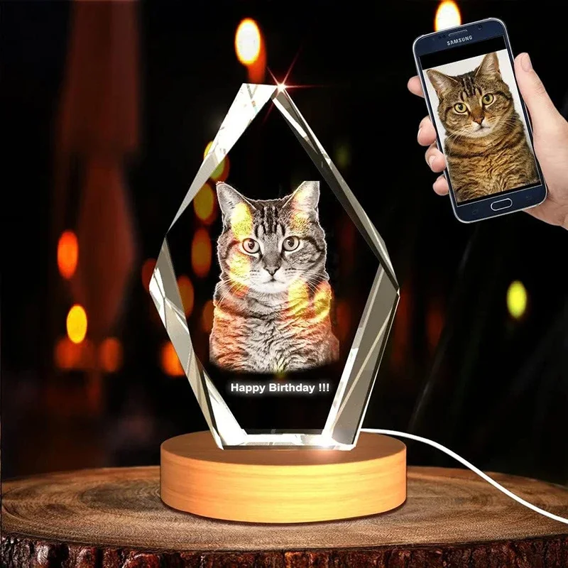 Personalized 3D Crystal Photo Frame DIY Customizable Gifts For Mother, Mom, Father,Cats, Dogs Souvenir Birthday Gift Home Decor