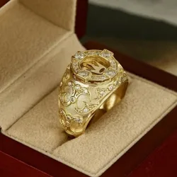 Hot Sale Punk Style Fashion Handcraft Carved Gold Skull Sea Monster Male Ring for Men Party Jewelry Accessories