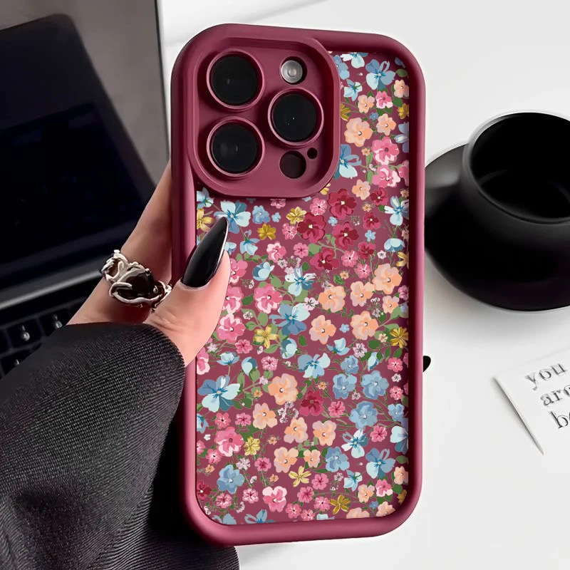 Shockproof Bumper Small Flower Case For iPhone 15 Pro Max Coque iPhone 11 12 13 14 16 Pro Max Luxury Soft Silicone Cover Fundas