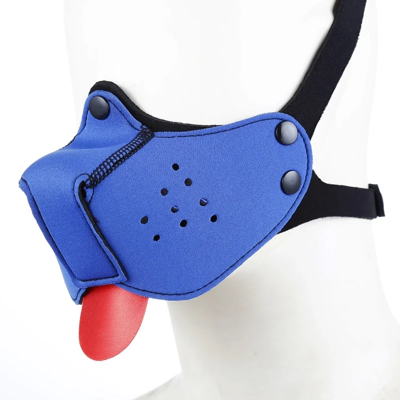 Unisex donna uomo cucciolo Cosplay mezza faccia maschera Fetish con lingua cane Bondage copricapo accessori per feste schiavo giochi di ruolo costumi