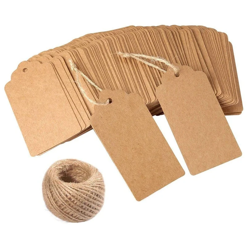 98 Feet Natural Jute Twine And 200PCS Brown Rectangle Kraft Paper Gift Tags For Crafts & Price Tags Labels