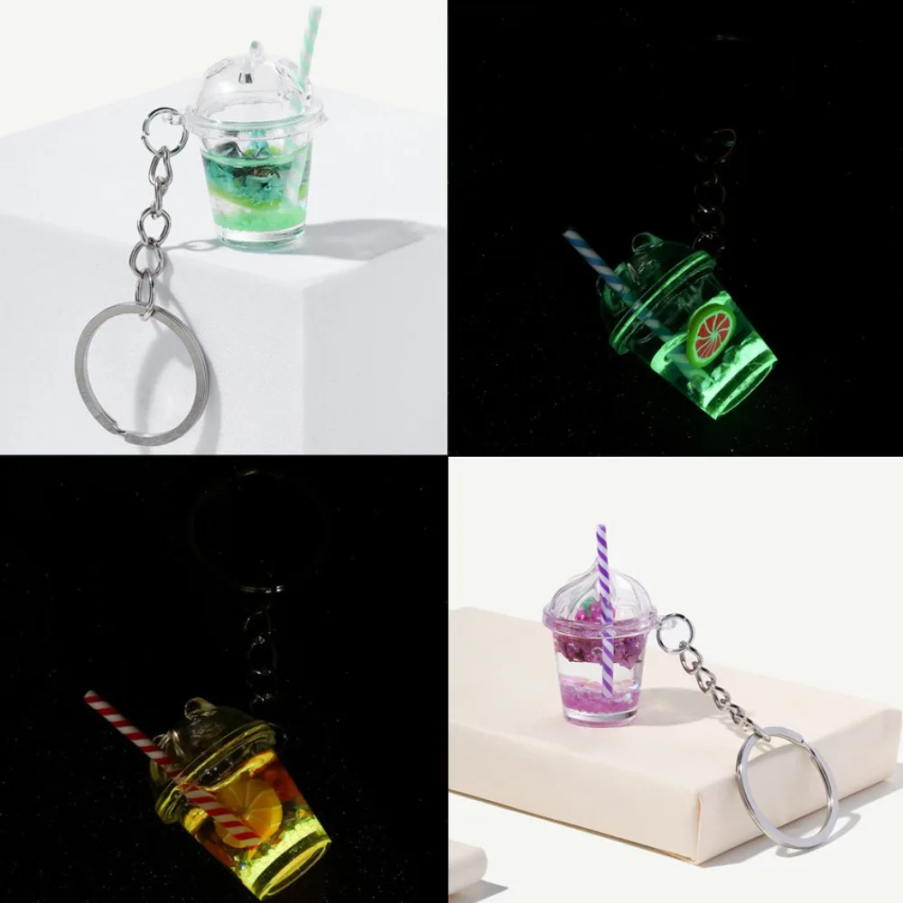 Fashion Glowing Cup Keychain Pendent Luminous Acrylic Couple Keychain Creative Cute Lemon Car Ornament Exquisite Small Gift