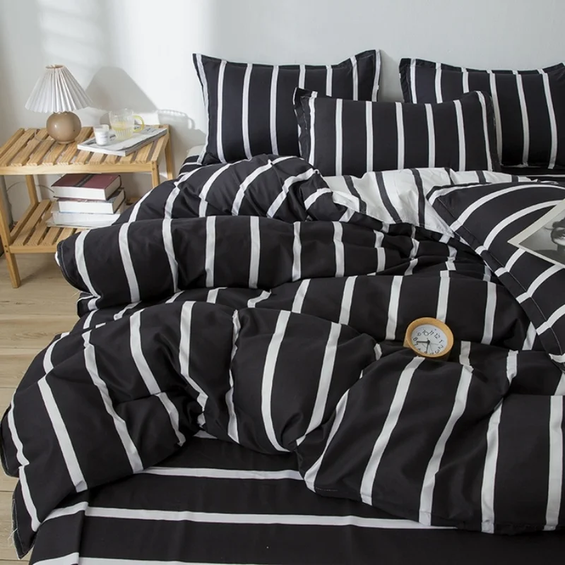 1PC Black White Striped Duvet Cover Polyester Geometric Microfiber Quilt Cover WithZipper Single Home Dorm Bedding Drop Ship