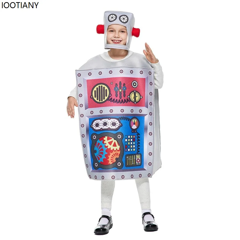 CosplayNew الاطفال لطيف روبوت تأثيري حلي للجنسين حللا مع قبعة الطفل هالوين الزي حفلة عيد ميلاد كرنفال عرض مسرحي D
