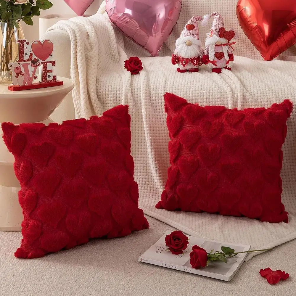 

3D Plush Embroidered Heart Pillow Cover Valentines Day Christmas Tree Bowknot Cushion Case Home Coffee Shop Couples Pillow Cover