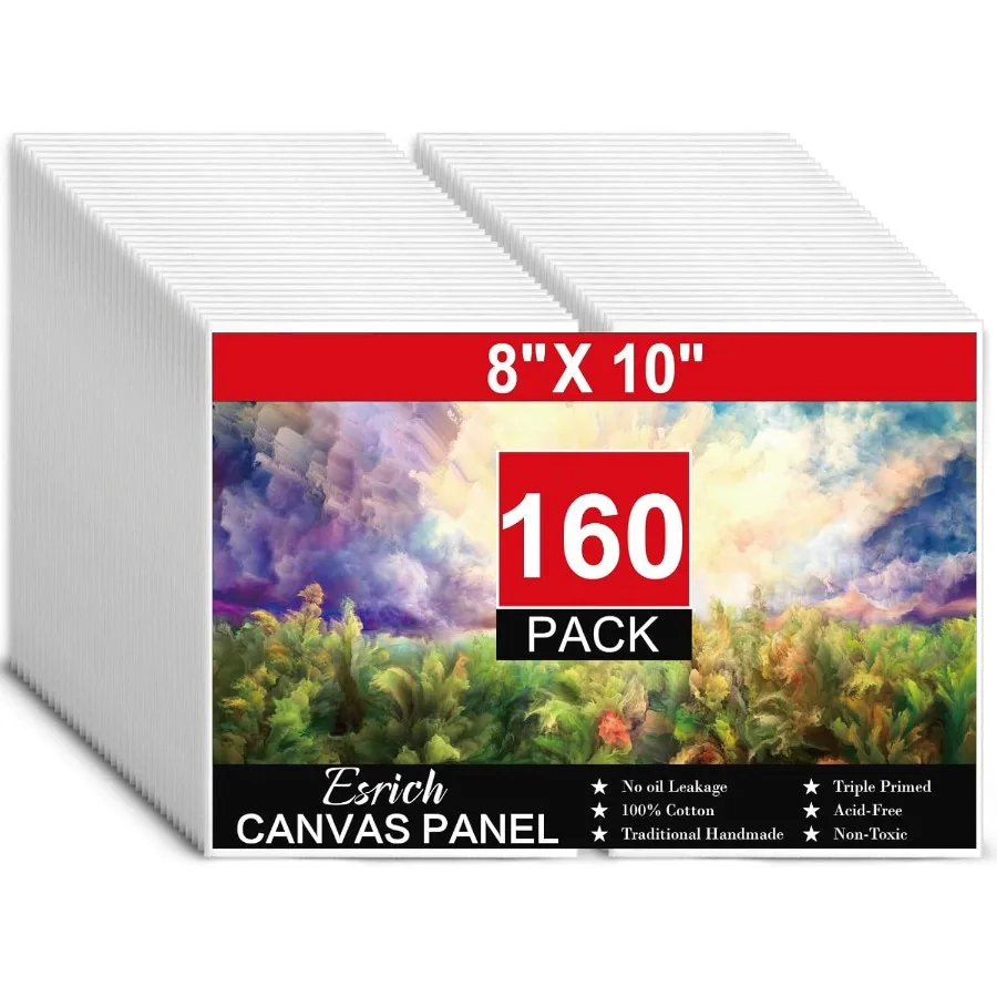 

ESRICH Canvases for Painting 8x10 160 Pack Canvas Boards for Painting Cotton Primed Acid Free Blank Canvas Panels for Oil Paint