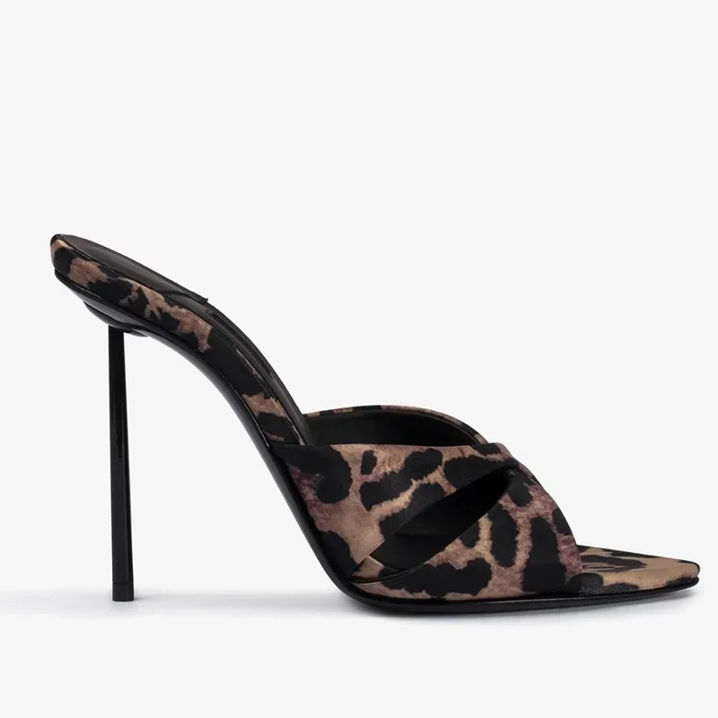 Cross Tied Leather Satin High Heel Slippers Sexy Square Toe Customized Thin Heel Slip On New Arrivals Fashion Women Modern Shoes