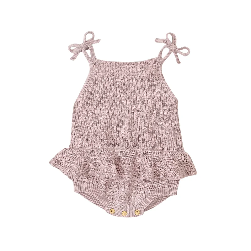 100% القطن متماسكة الطفل رومبير 0-2 سنة Bowknot تكدرت حبال بذلة للفتيات الرضع أزرار خاطفة حفاضات تغيير تصميم رومبير