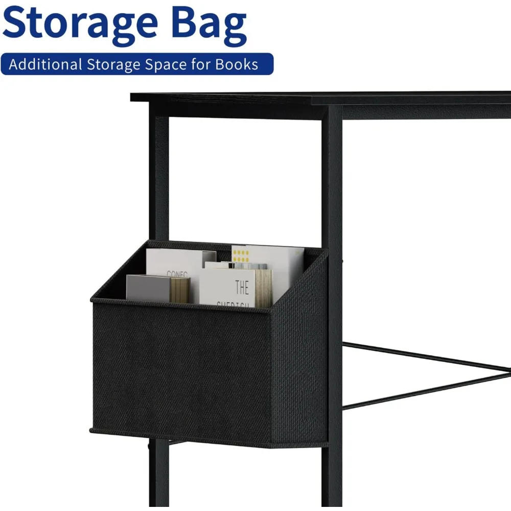 مكتب مدمج مقاس 47 بوصة للمساحات الصغيرة مع مساحة تخزين، ومحطة عمل المكتب المنزلي تتميز بخطاف سماعة الرأس ومنظم لتوفير المساحة