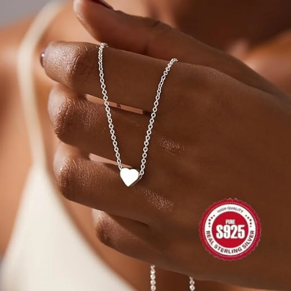 

S925 Sterling Silver Hypoallergenic Cute Heart Necklace for Women Fashion Minimalist Necklace Dainty Jewelry Gift for Daily Wear