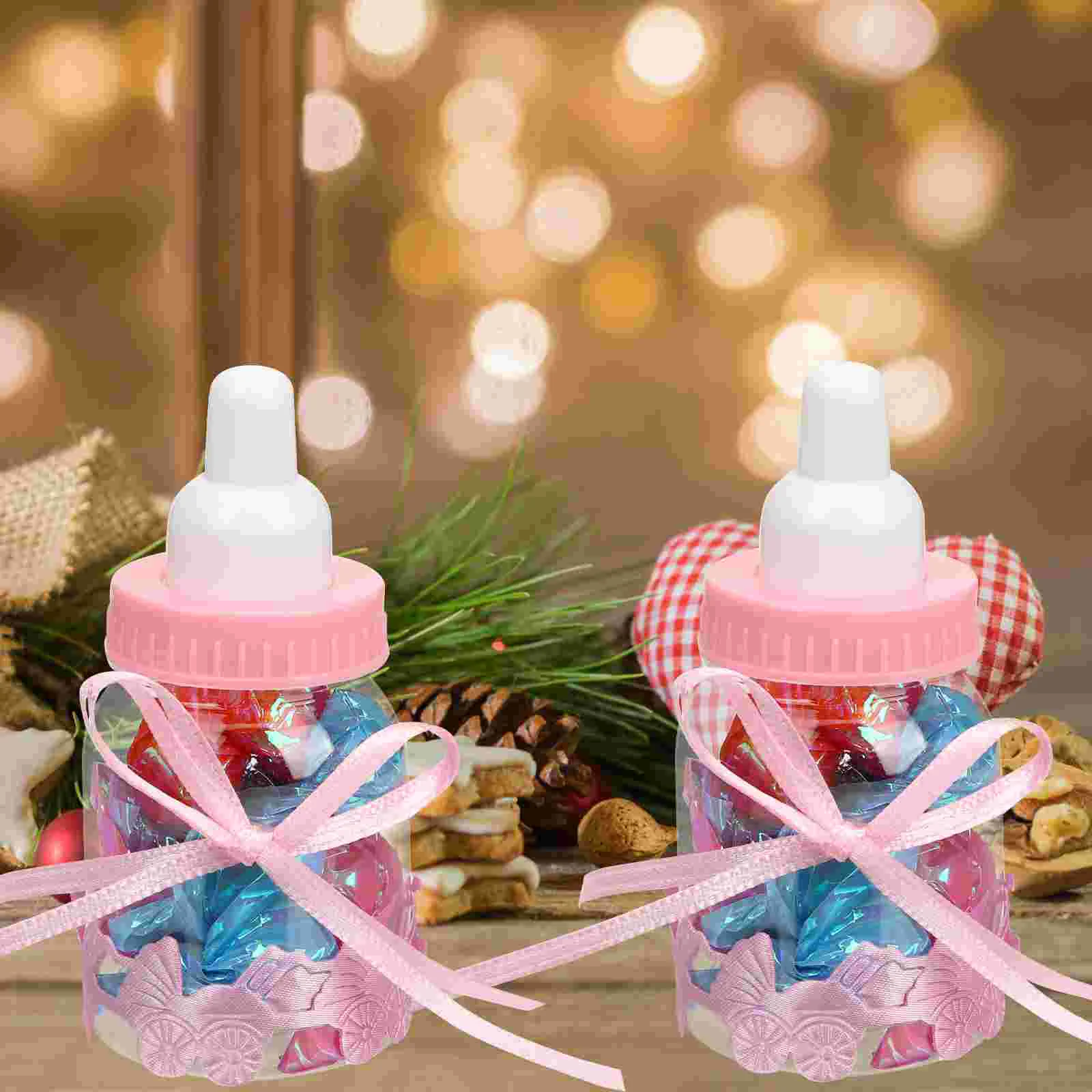 24 Pcs Mini Bottle Baby Shower Screen Gift Bottles Boy Girl Infant Birthday Bag Gifts Favors Treat Boxes Tassel Newborn