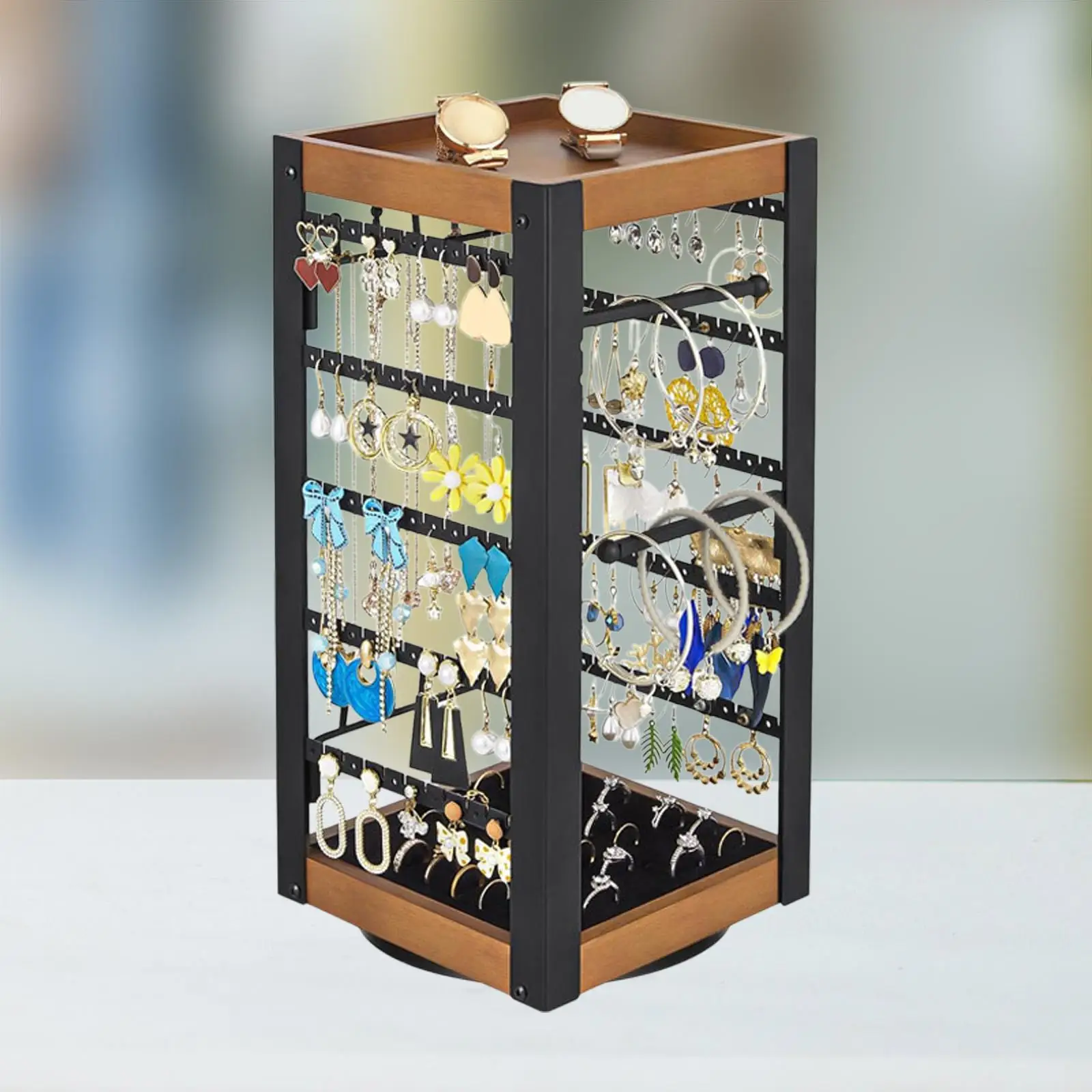 

Вращающийся органайзер для ювелирных изделий, держатель для сережек, подставка, многофункциональная настольная портативная стойка для демонстрации ювелирных изделий, держатель для ювелирных изделий для магазинов