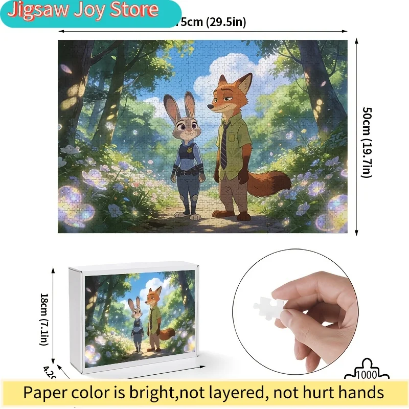 Puzzle de 1000 pièces Disney Zootopia Judy Hopps et Nick Wilde, divertissement familial, casse-tête pour adultes, jeu de puzzle, idéal