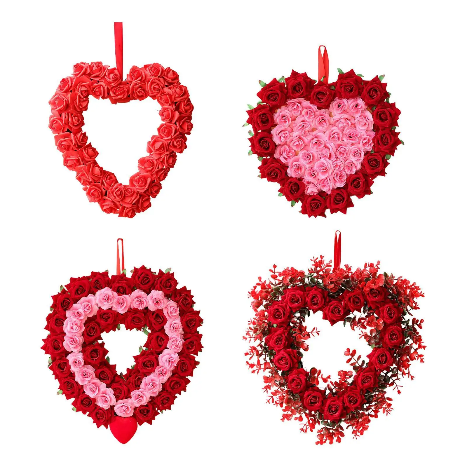 

ABS Heart Door Wreath Artificial Flower Garland Decorative Hanging for Valentine’s Day Garden Holiday Home