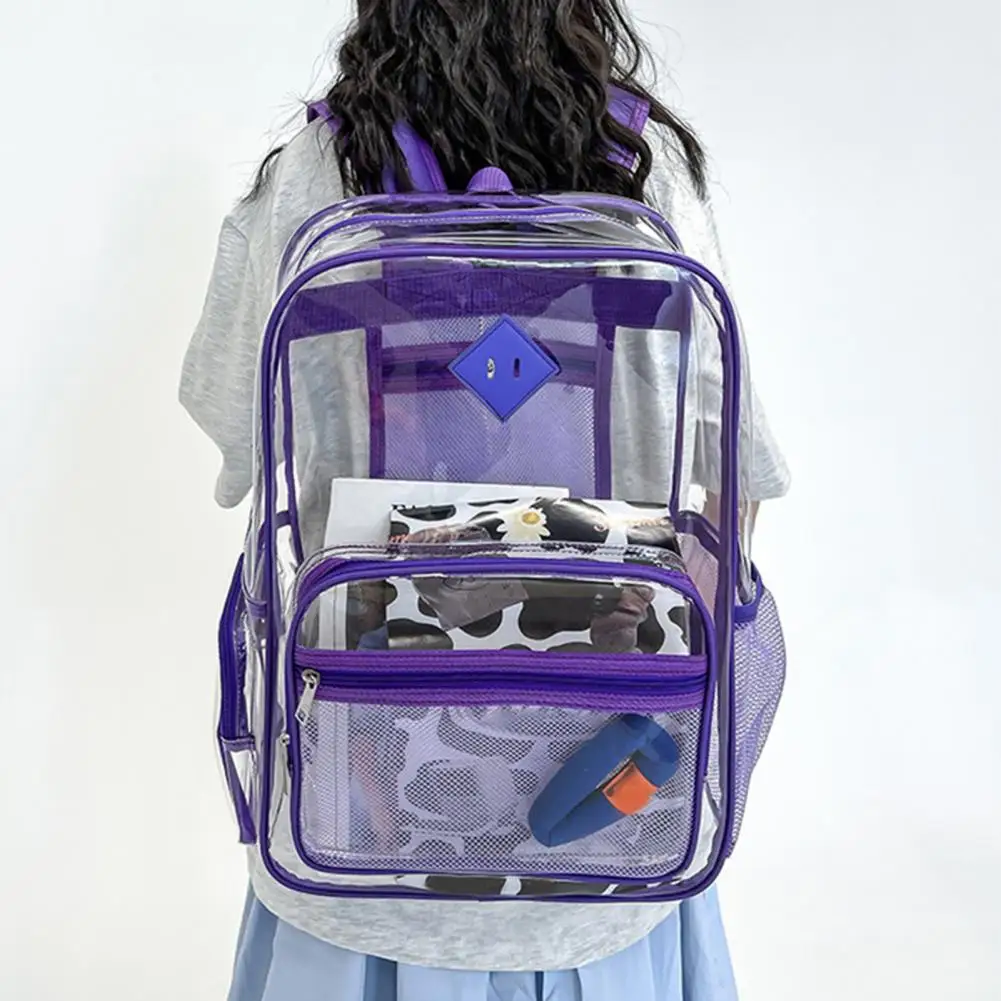 Transparent Backpack Mesh Shoulder Strap Waterproof Large Capacity Multi Compartments Student School Bag Outdoor Travel