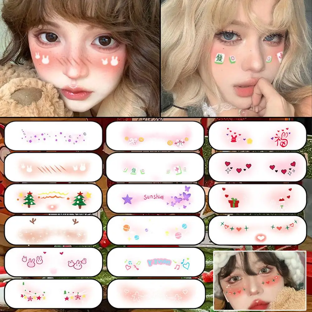 Christmas Makeup Face Stickers Disposable Tattoo Sticker Cute Xmas Tree Love Sweet Waterproof Korean Makeup Decorative Stickers