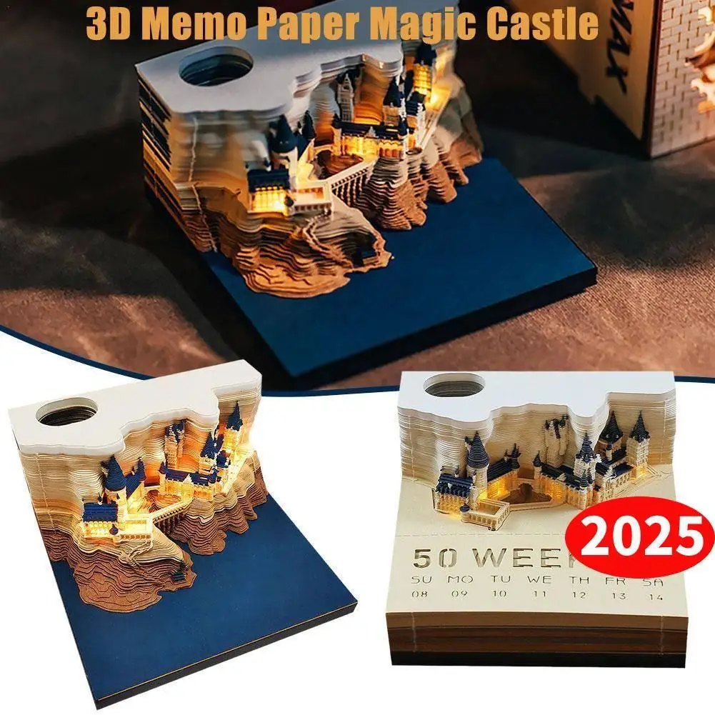 Magic Castle 3D Notepad 2025 Calendar Memo Pad Block Notes Hary Design Note Paper Stationery Accessories Novelty Gift With Light