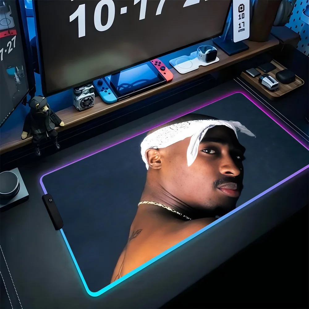 

rapper 2Pac Mousepad XXL RGB Gaming Mouse Pads HD Black Gamer Accessories Large LED