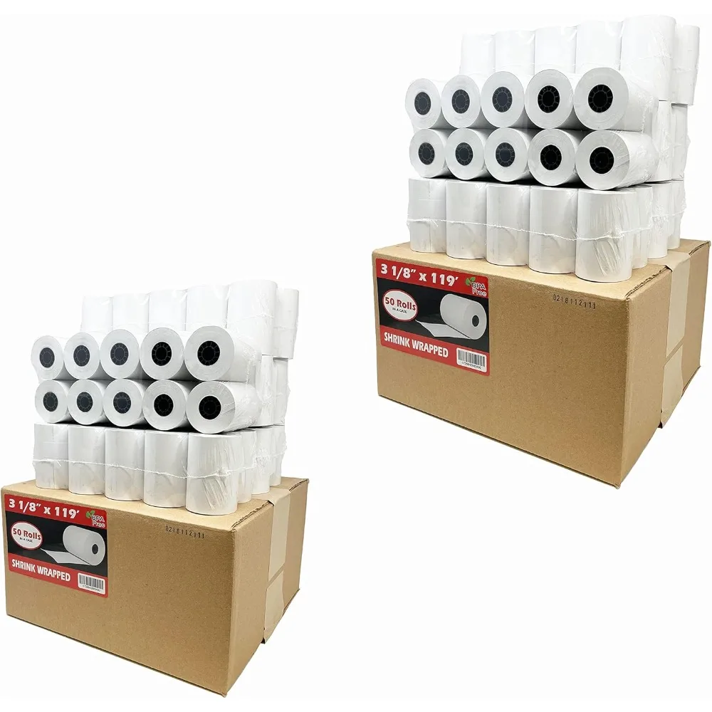

(100 Rolls) 3 1/8 x 119 ft Thermal (48 GSM Paper thickness - Premium Quality German Paper) Paper Rolls Free Cash Register