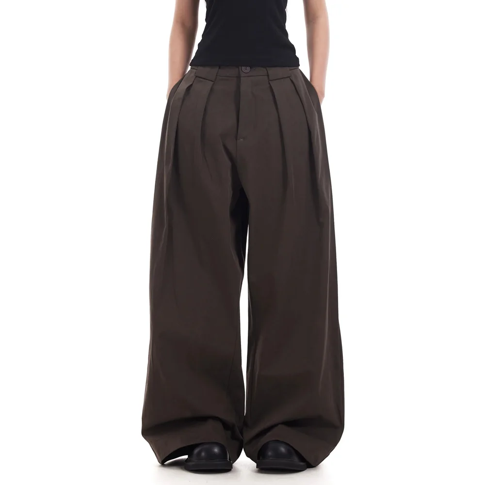 Male Streetwear Vintage Straight Baggy Pant Trousers Men Commuter Pleated Fashion Loose Casual Wide Leg Suit Pant