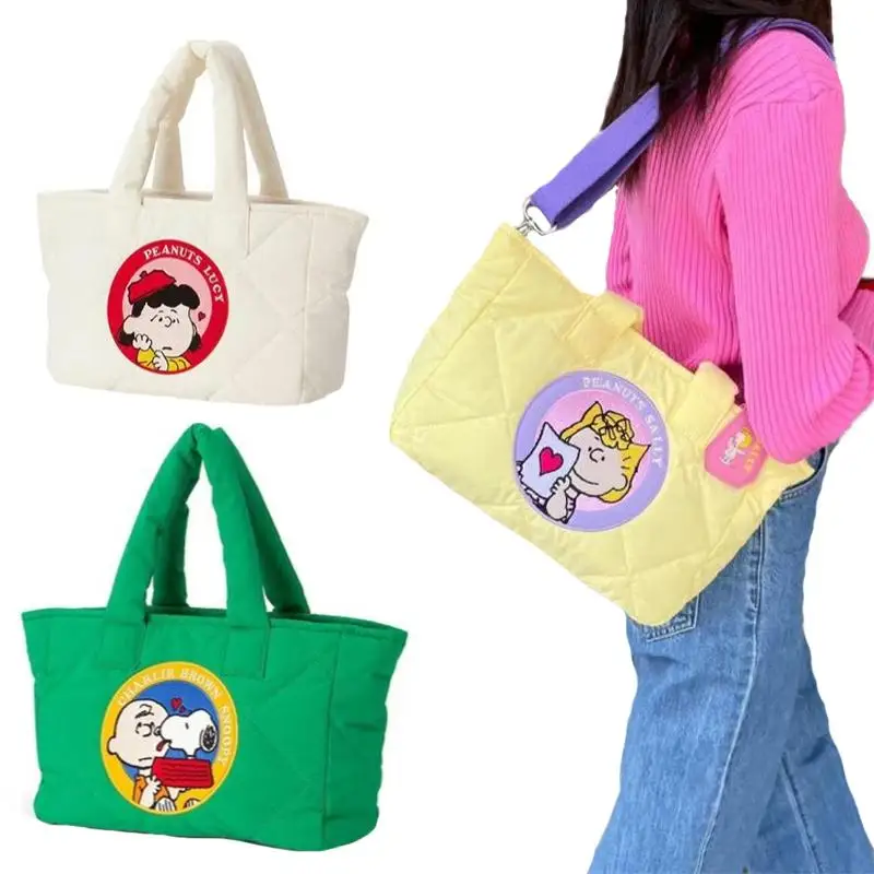 New Snoopy Fashion Shoulder Messenger Bag Anime Kawaii Girls Autumn Winter Space Cotton Down Jacket Bags Handbag Ladies Gift Toy