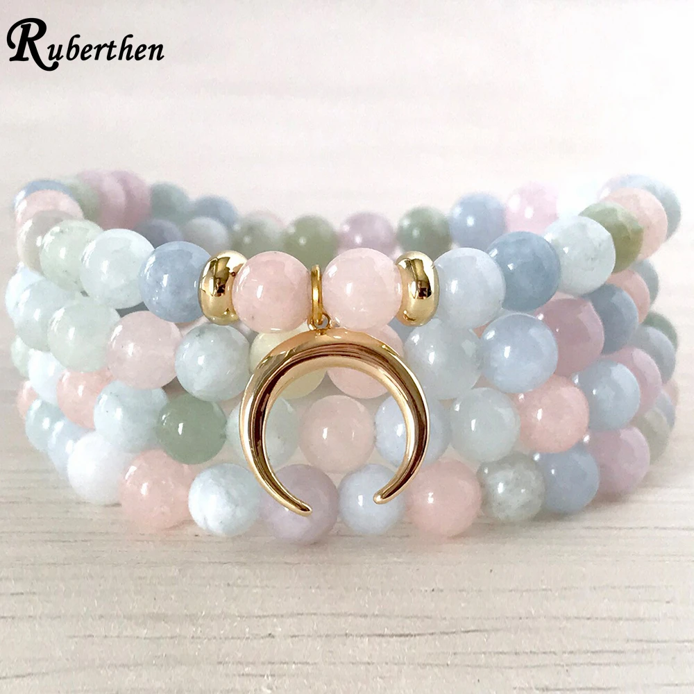 Ruberthen New Design 6 MM AAA Grade Morganite Agate Mala Necklace Teenager Girls Gift Jewelry Healing Women Yoga Bead Bracelet