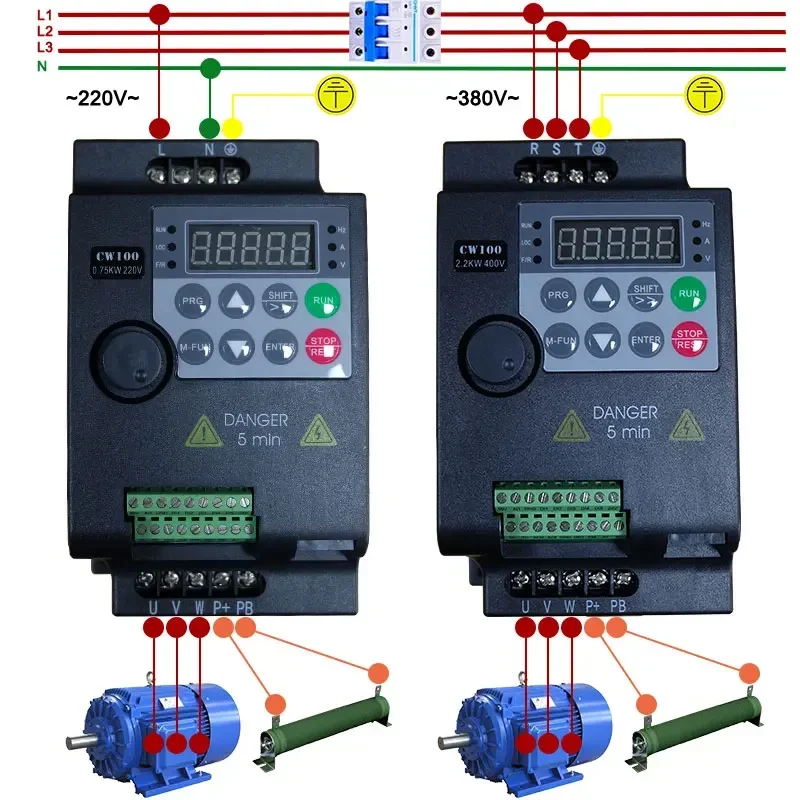 

380V or 220V VFD Variable Frequency Drive Converter Vector Inverter 0.75/1.5/2.2/3.7/4/5.5/7.5/11 KW Motor Speed Controller