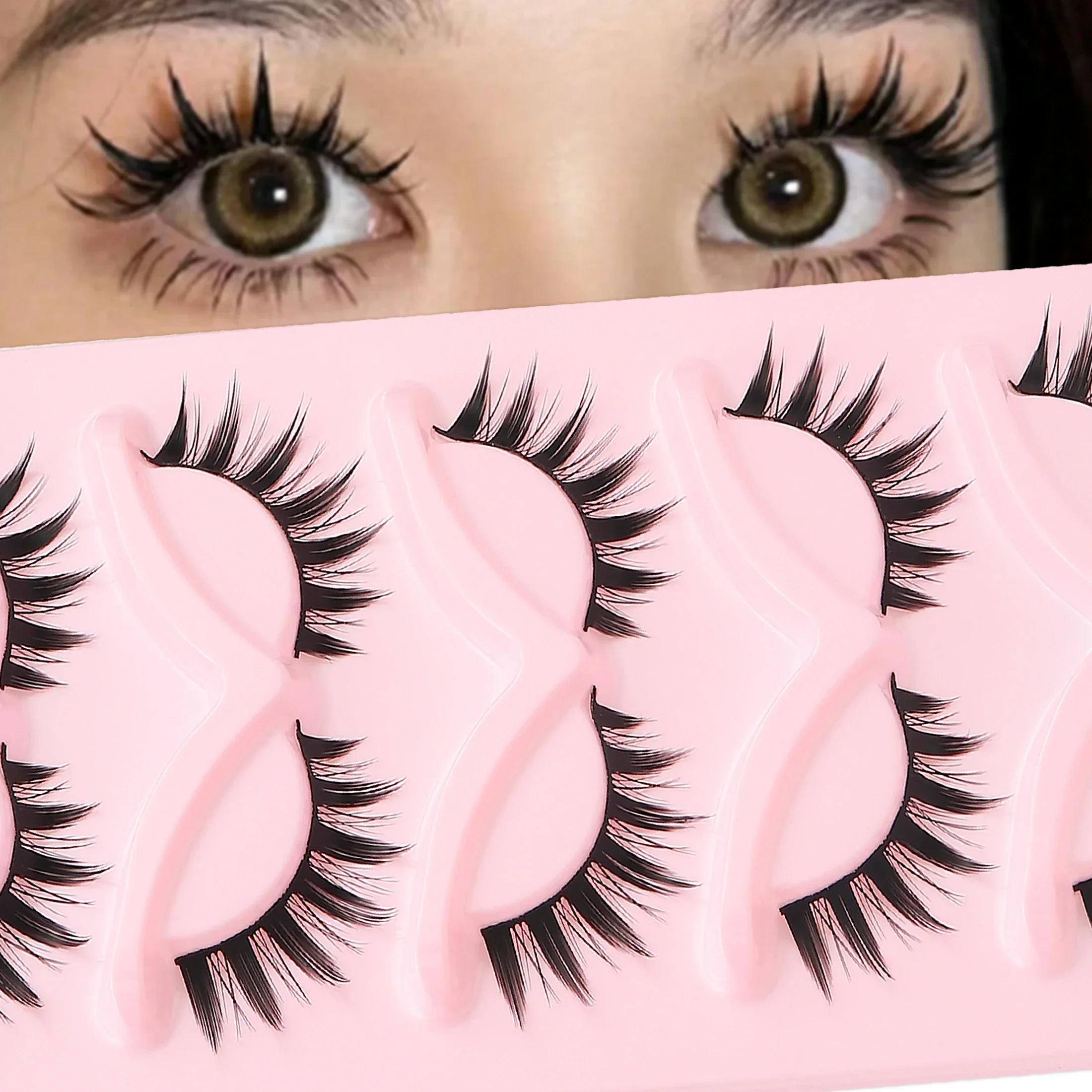 5 Pairs Spiky Winged Cat Eye False Lashes Dramatic Wispy Fluffy Strip Eyelashes Reusable Fake Eyelashes for Daily Party Makeup