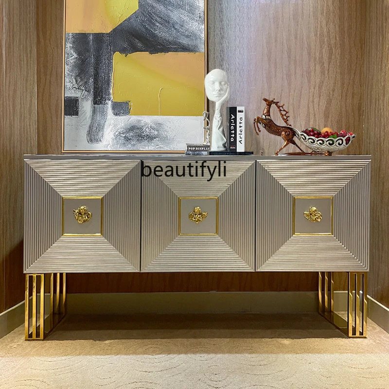 

yj American Light Luxury Entrance Cabinet Modern Simple Shoe Cabinet Italian Style Sideboard Art Three-Door Shoe Cabinet