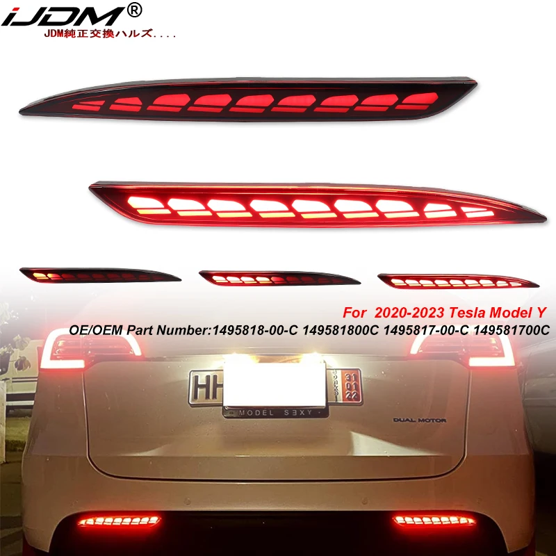 Car Bumper Reflector Lights For Tesla Model Y, Function as Tail, Brake, Rear Fog or Add-On Sequential Blink Turn Signals 20-23