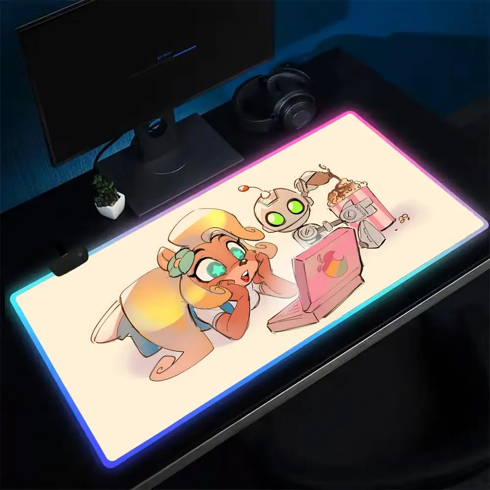 Crash Bandicoot Mouse Pad Anime Gaming Mouse Pad LED Table Pads Backlit Rubber Desktop XXL RGB Desk Mats