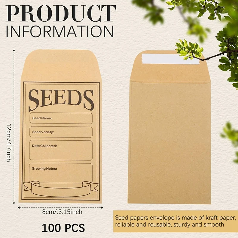 100Pcs Seed Envelopes 3.1X4.7 Inch, Seed Envelopes Brown Paper Seed Packets Envelopes For Storage Vegetable Preprinted Designs