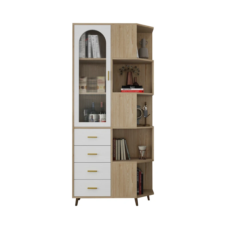 Nordic simple bookcase glass door display cabinet study floor to wall bookcase storage cabinet living room locker bookshelf
