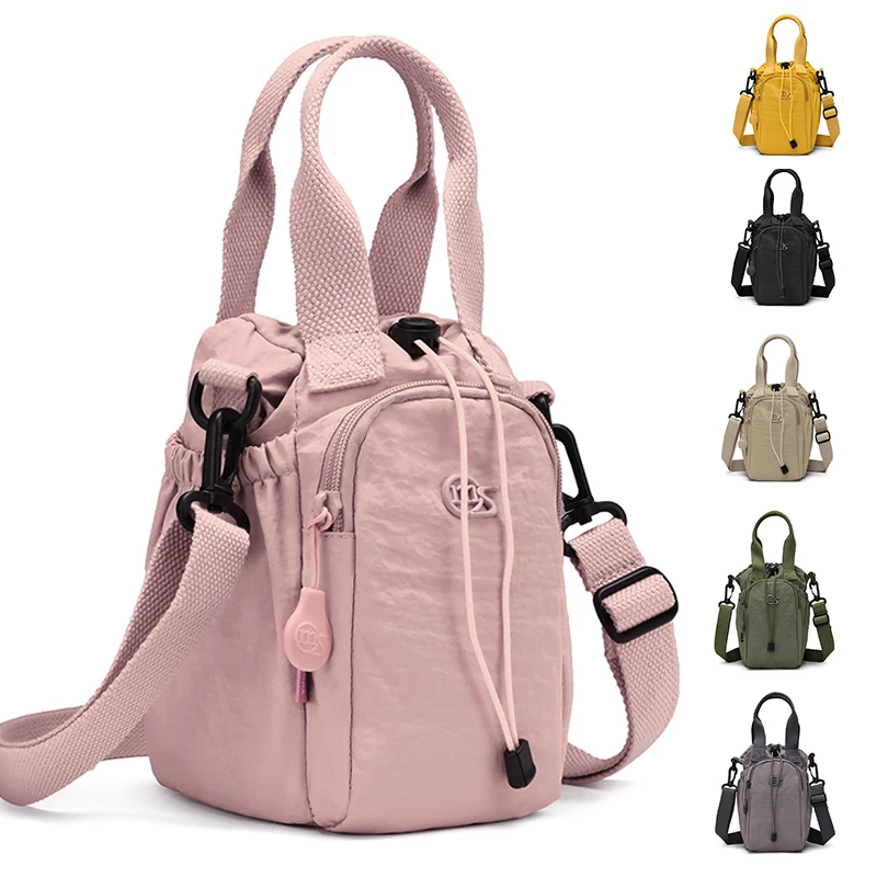 Leichte Damen-Umhängetasche mit Kordelzug, Mini-Schultertasche, Handtasche mit mehreren Fächern für Outdoor-Wanderungen, Camping und tägliche Ausflüge