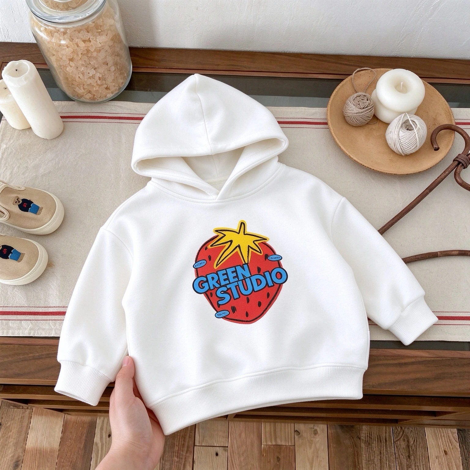 Apple Pattern Kids Hoodies Autumn Clothing Simple Fashion Korean Children Long Sleeve Hooded Sweatshirts Tops Baby Girls Clothes - view 3